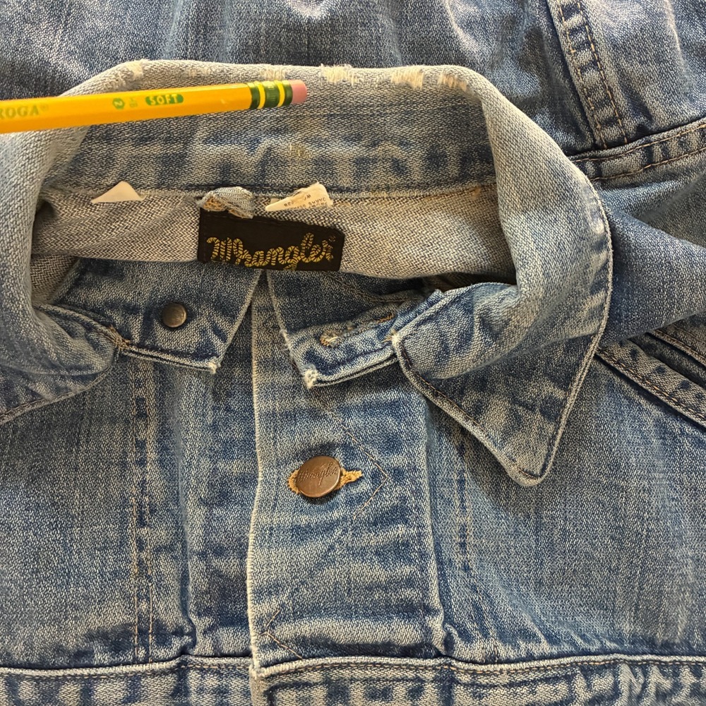 Vtg 70s 80s Wrangler 124MJ Denim USA Made Trucker Jacket Mens 36 Slant Pockets - Picture 9 of 14